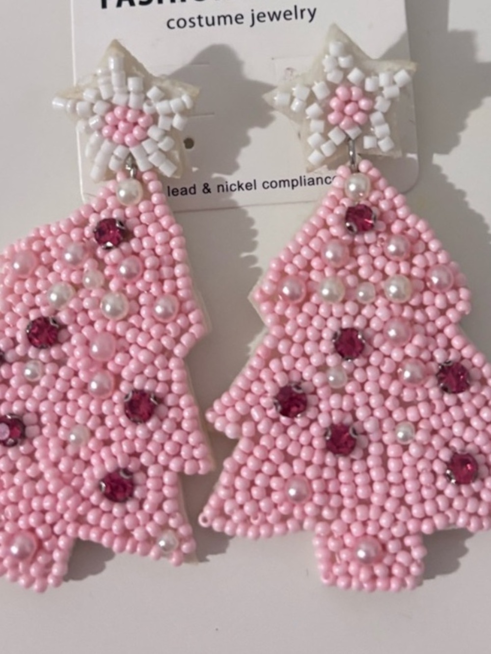 Full Beaded Tree Earrings-pink brand new